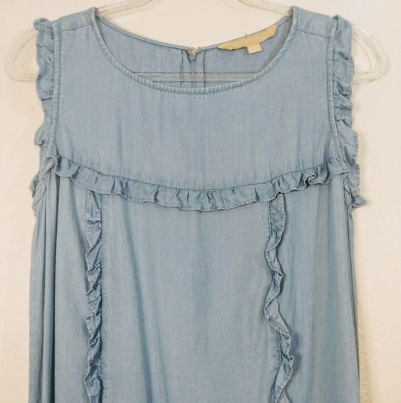 Hope & Harlow Chambray Tencel flowy sleeveless sheath Dress with ruffles size 12 - Picture 3 of 8